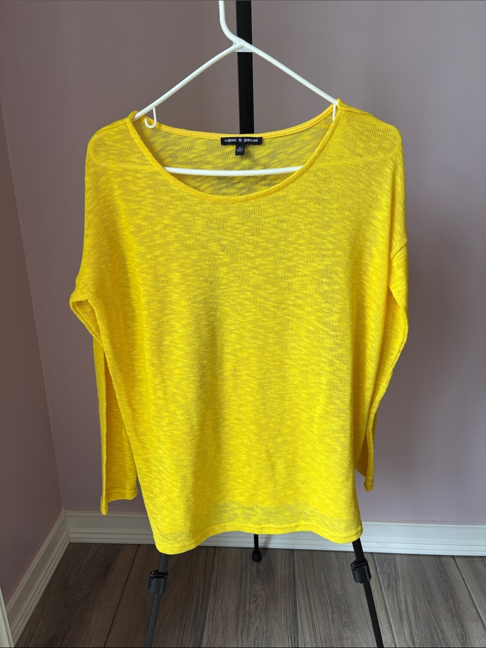 Cable and Guage Bright Yellow Scoop Neck Lightweight Sweater